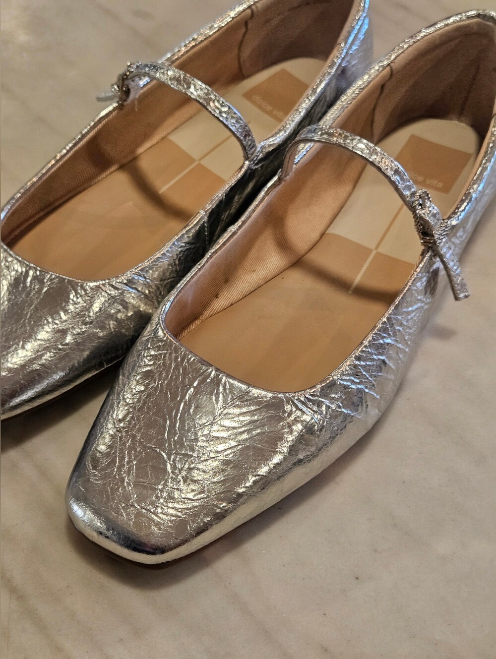 Dolce Vita Reyes Metallic Silver Square Toe Mary Jane Flats - Size 8.5